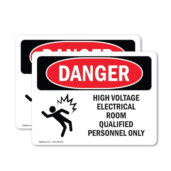 Signmission High Voltage Electrical Room Danger Sign, Vinyl Decal, 10in W x 7in L, 2PK OS-2PACK-DS-D-710-L-2201 - main